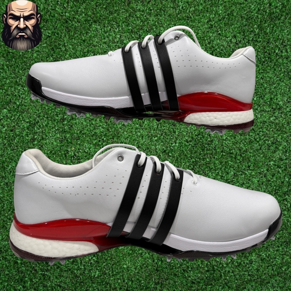 Adidas Tour 360 24 Golf Shoes White Black Red Leather Boost IH8539 Men Size 12.5 - Picture 3 of 7